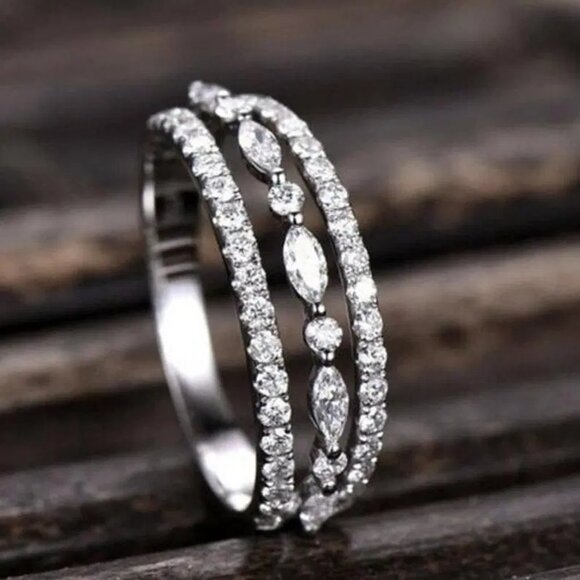 "Eternity 925 Silver Plated CZ Three  Stackable Dainty Ring for Women, UNVN12319 - Picture 1 of 6